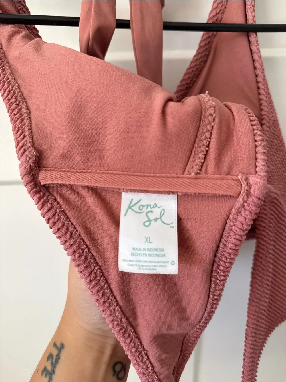 Kona Sol Textured Tie-Front Halter Bikini Top — Dusty Rose